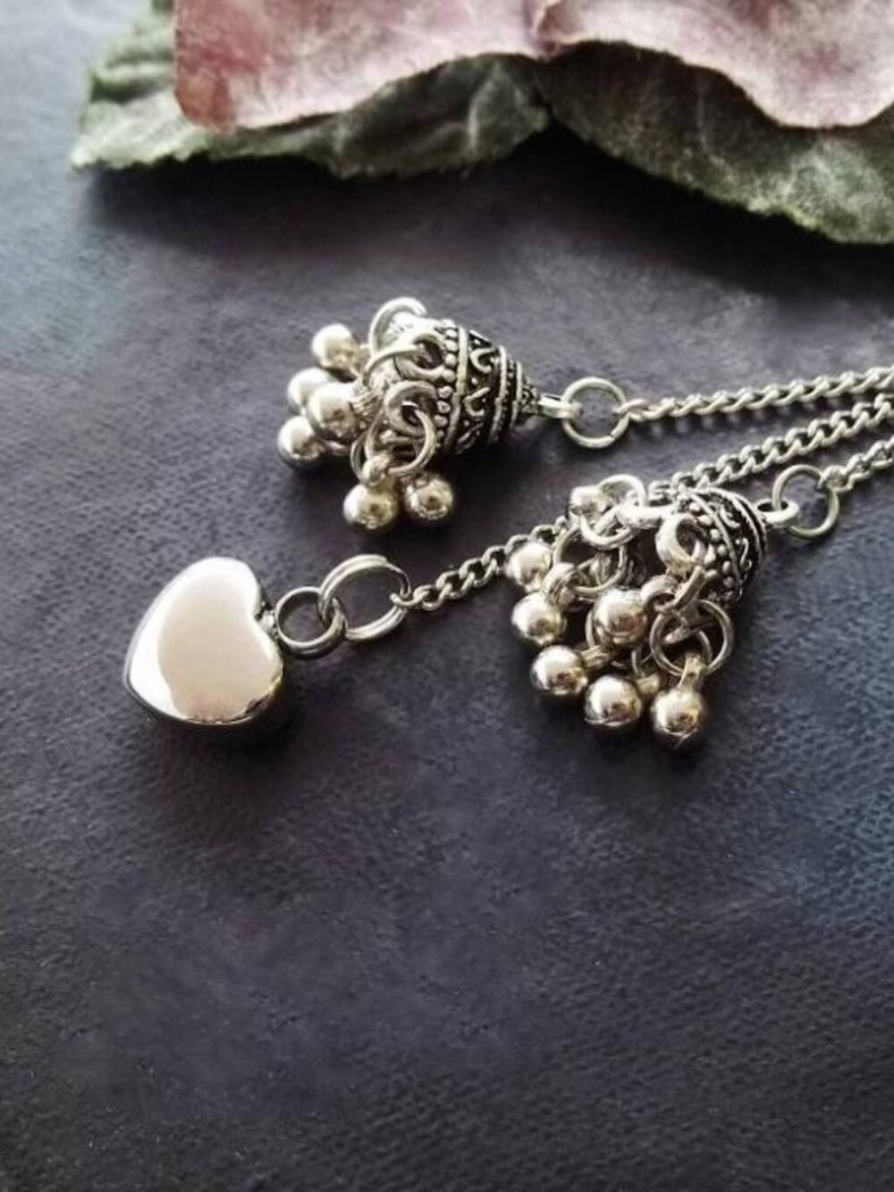 Locket Necklace Heart Stainless Steel Ethnic Bell Pendant